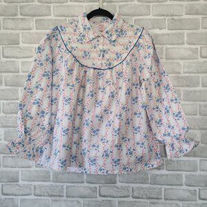 Vintage Sears Roebuck Floral Cotton Flannel Pajama Top Babydoll Long Sleeve 38